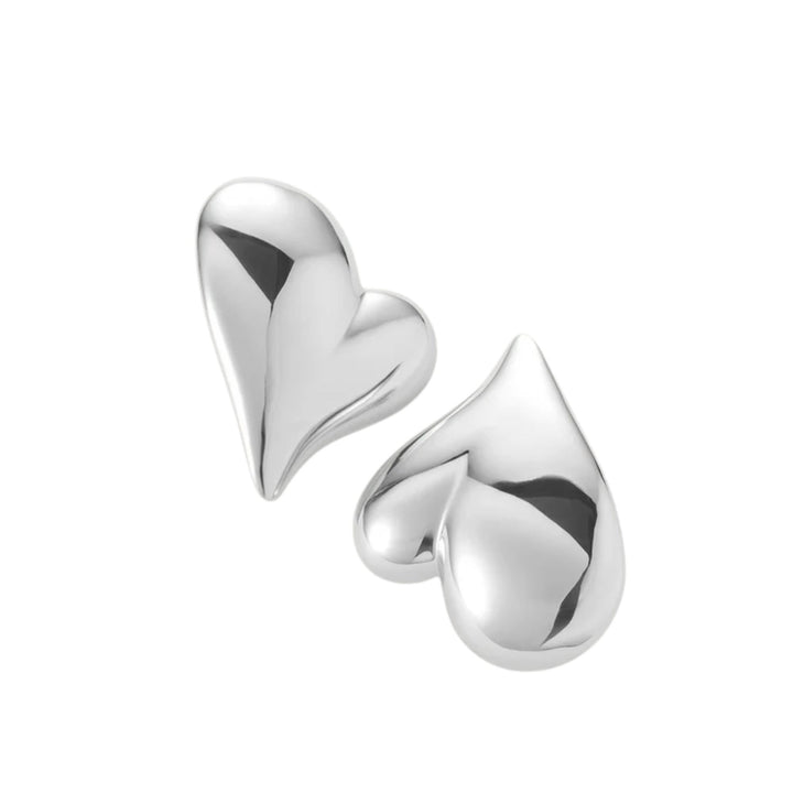 Mega Art Heart Button Earrings - Silver