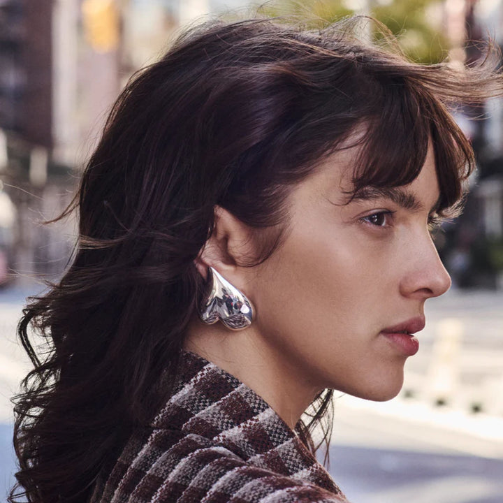 Mega Art Heart Button Earrings - Silver