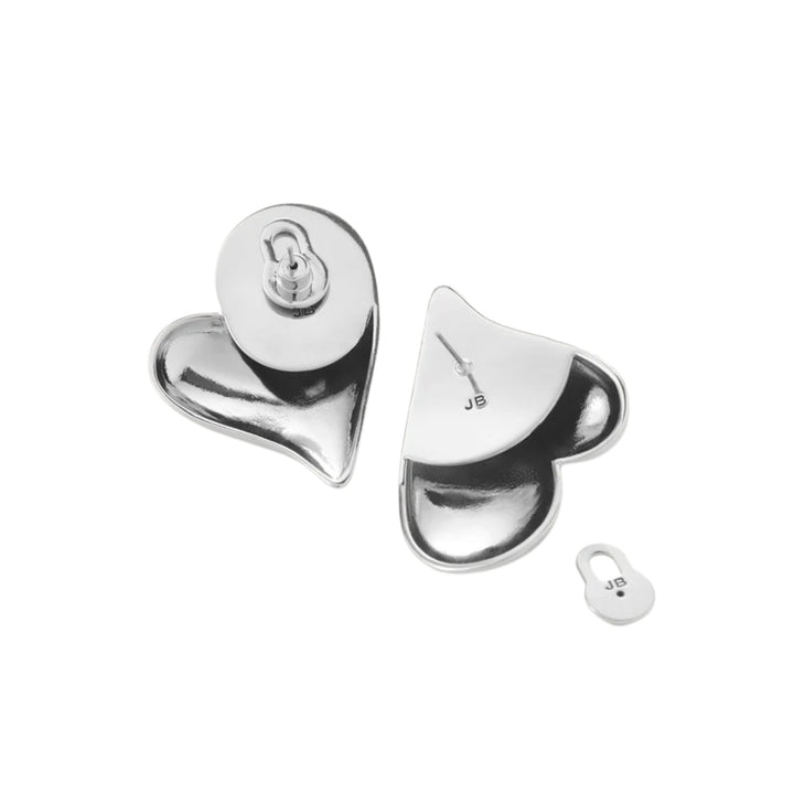 Mega Art Heart Button Earrings - Silver