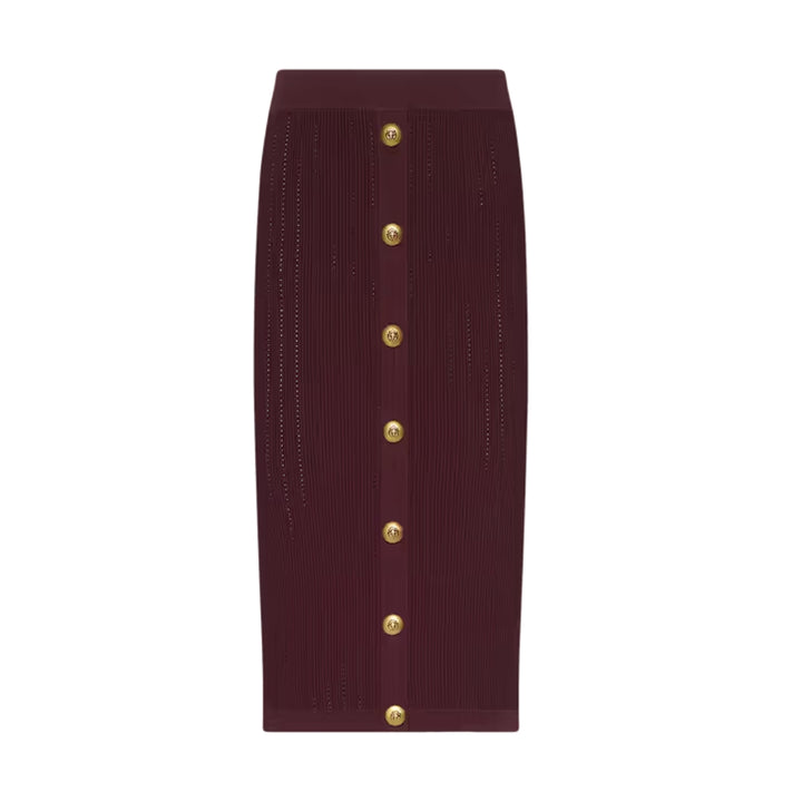 Melania Pointelle Knit Skirt in Deep Port and Gold