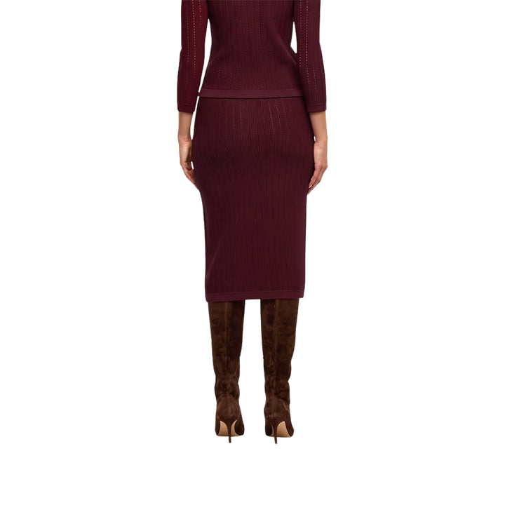 Melania Pointelle Knit Skirt in Deep Port and Gold