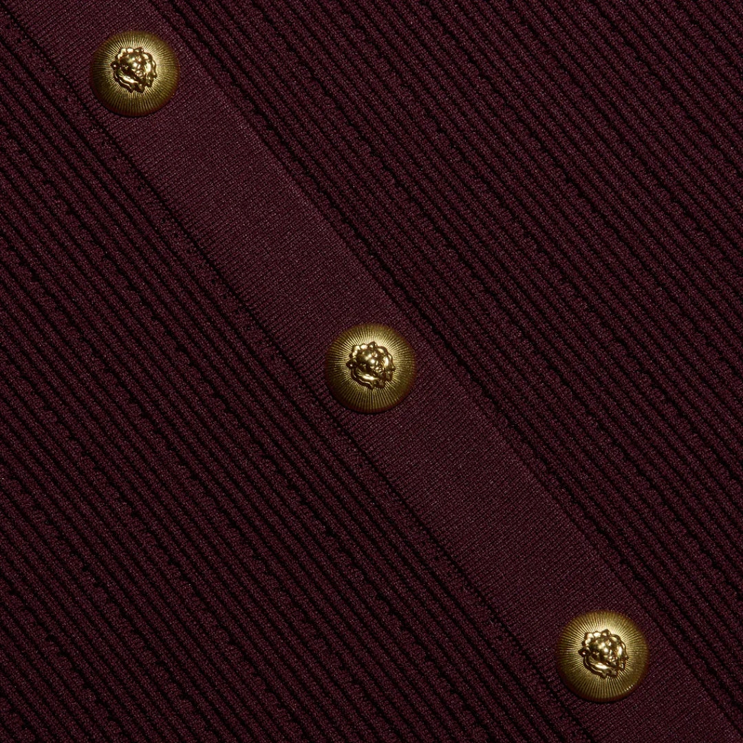 Melania Pointelle Knit Skirt in Deep Port and Gold
