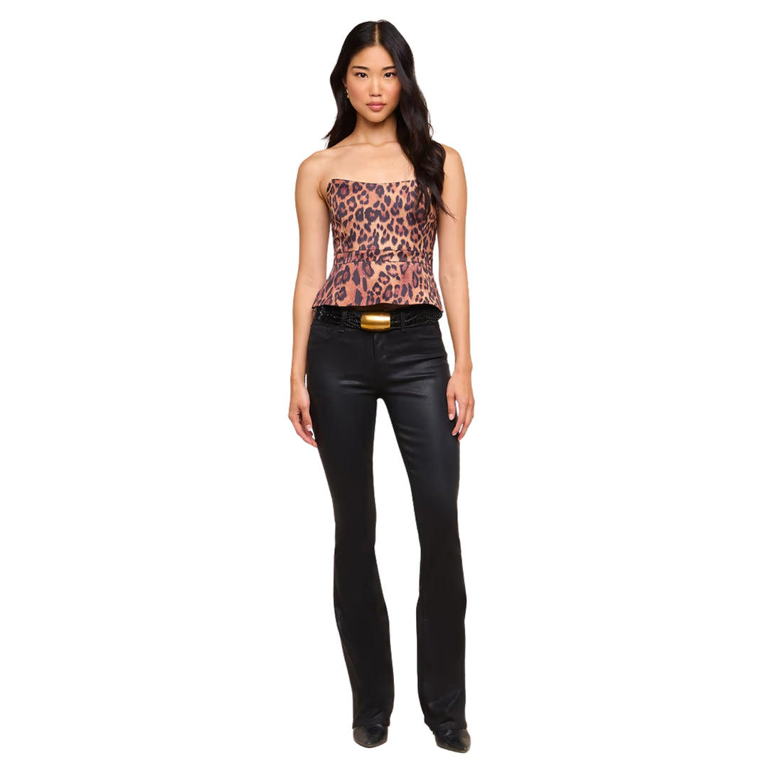 Meloria Corset Peplum Top in Tan Multi Javan Leopard