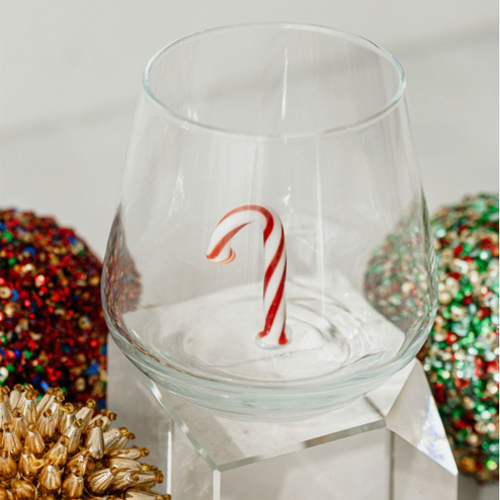Minizoo Drinking Glass Handmade Candy Cane Figure, front