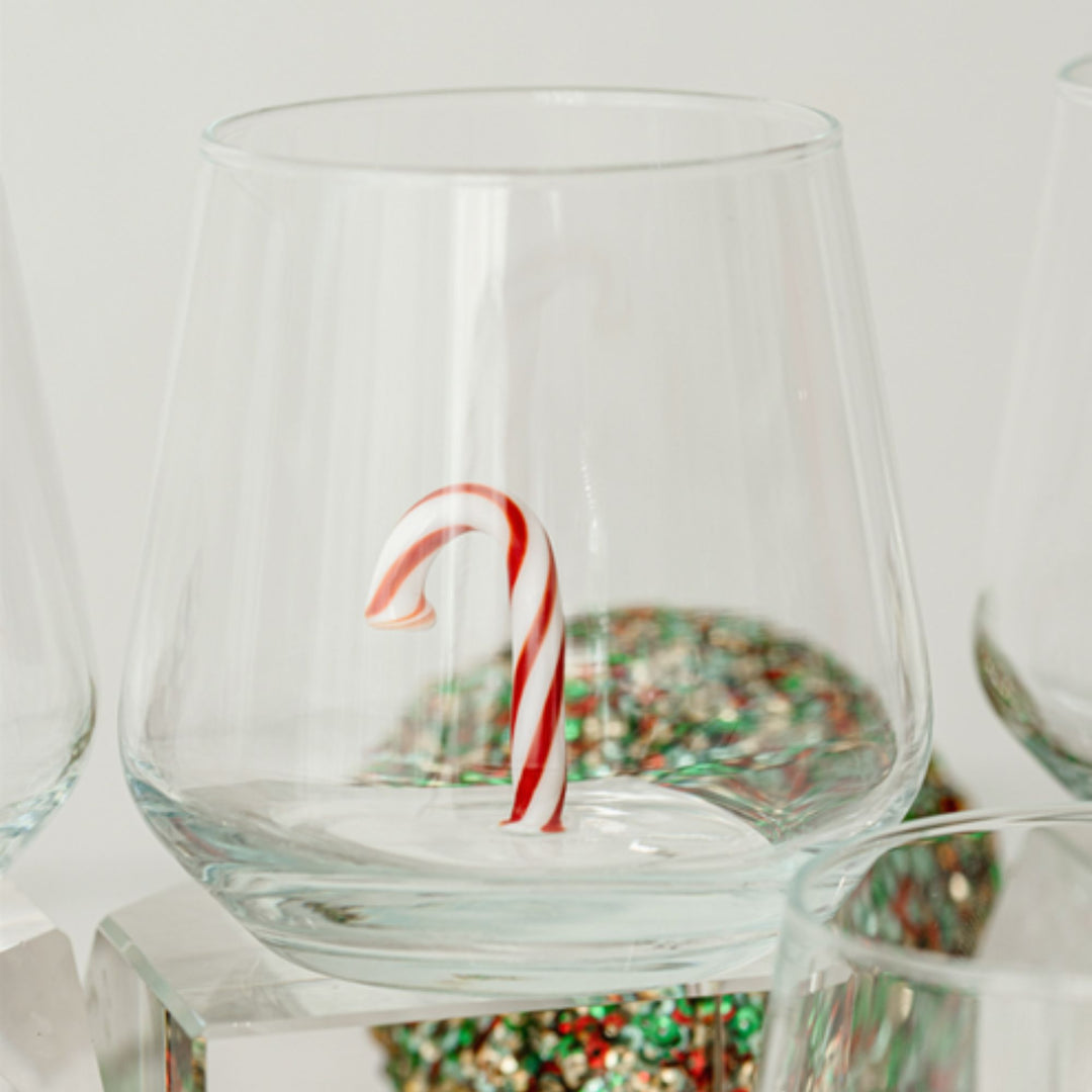 Minizoo Drinking Glass Handmade Candy Cane Figure, front