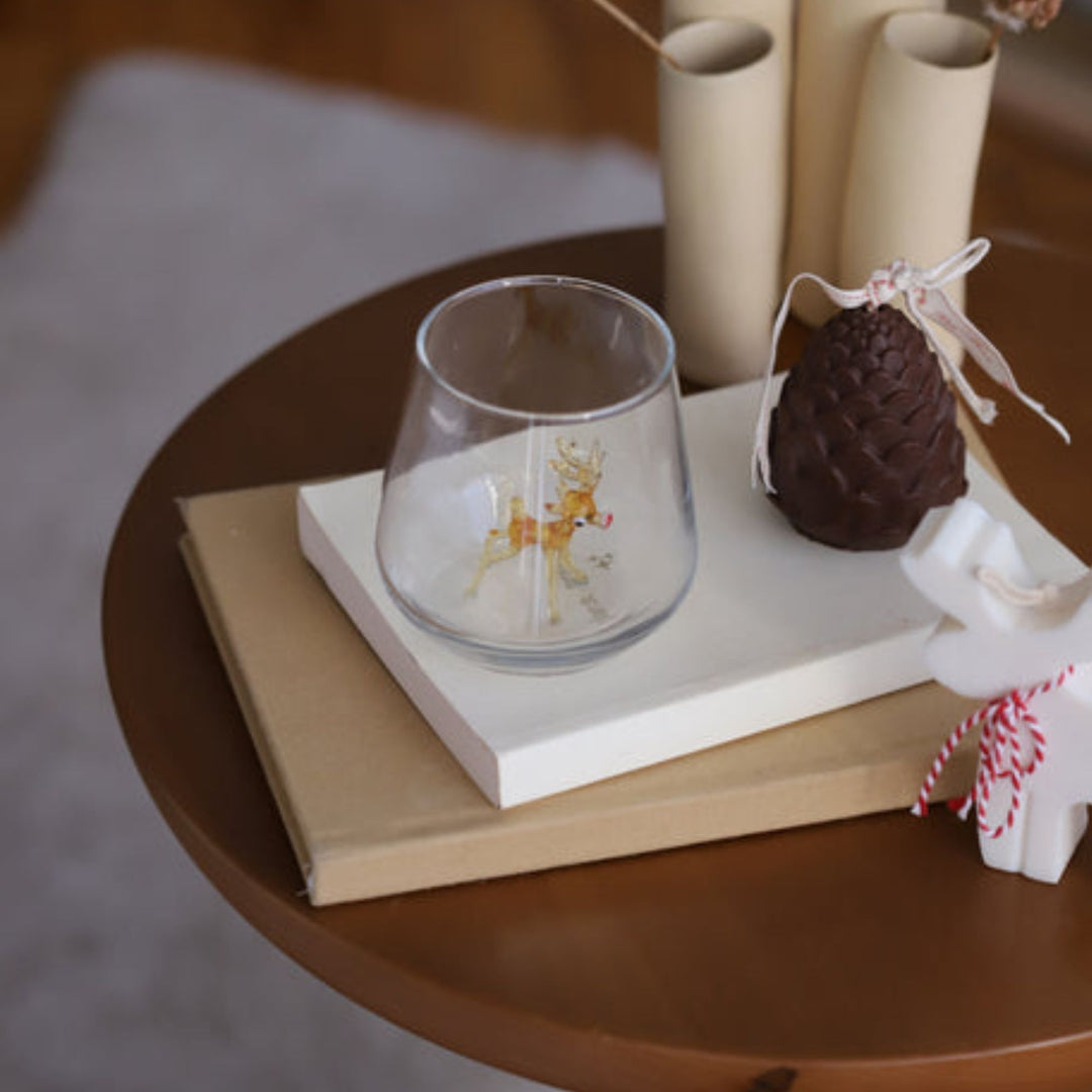 Minizoo Drinking Glass - Handmade Rudolph Figure, front
