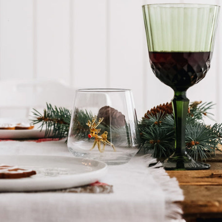 Minizoo Drinking Glass - Handmade Rudolph Figure, front