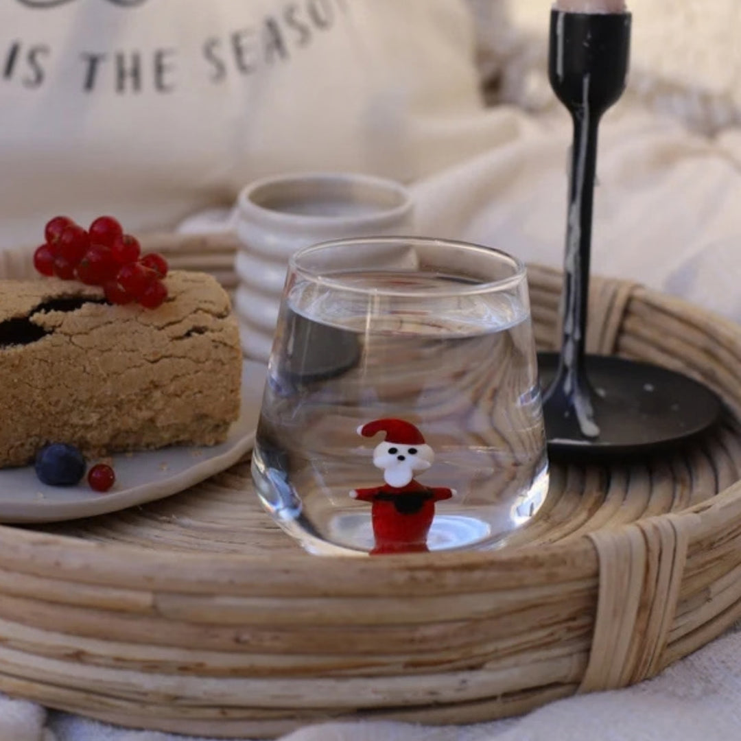 Minizoo Drinking Glass - Handmade Santa Figure, front