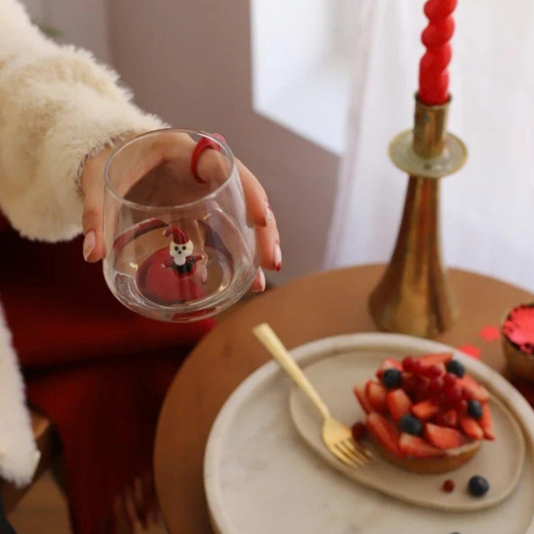 Minizoo Drinking Glass - Handmade Santa Figure, front
