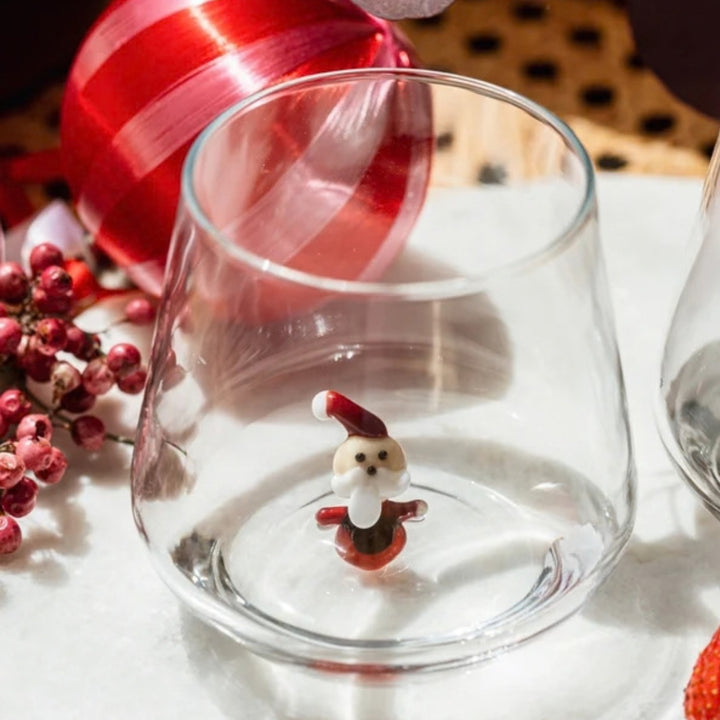 Minizoo Drinking Glass - Handmade Santa Figure, front