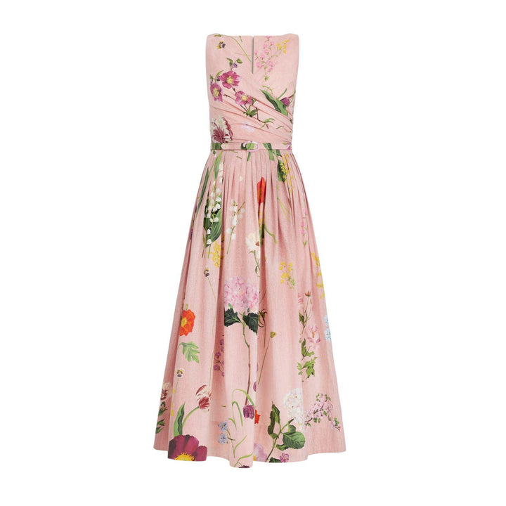 Mixed Botanical Poplin Dress in Blush Multi