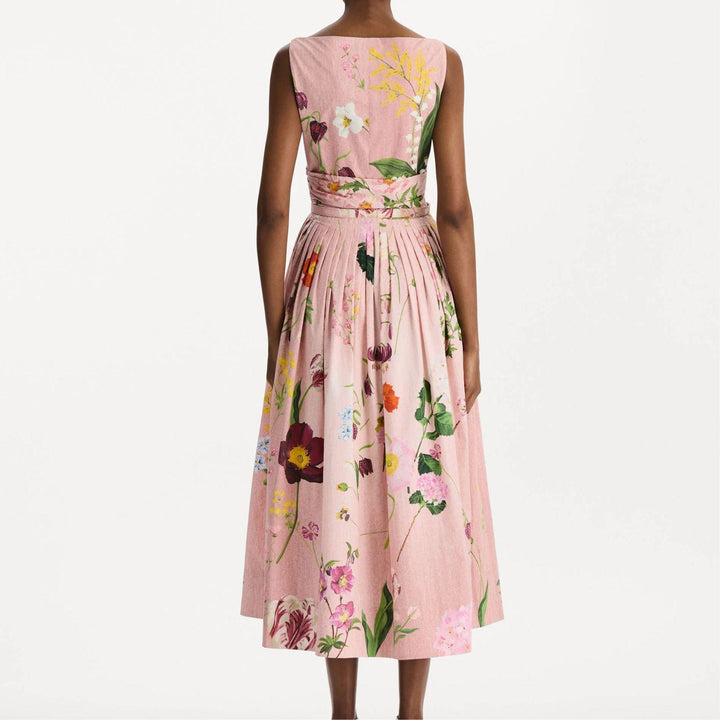 Mixed Botanical Poplin Dress in Blush Multi