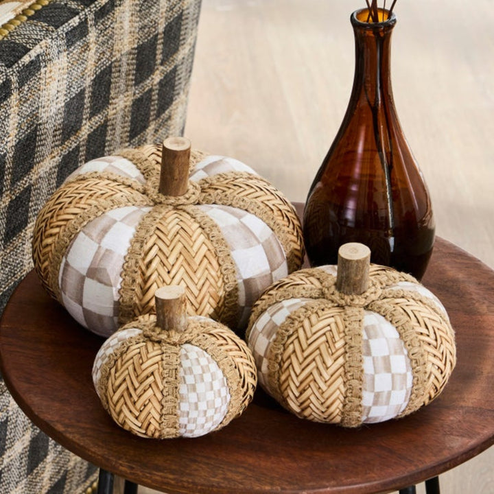 Mocha Check Rattan Pumpkin Set