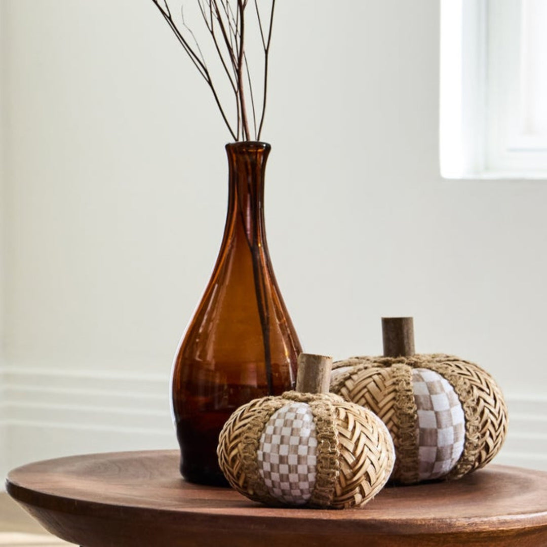 Mocha Check Rattan Pumpkin Set