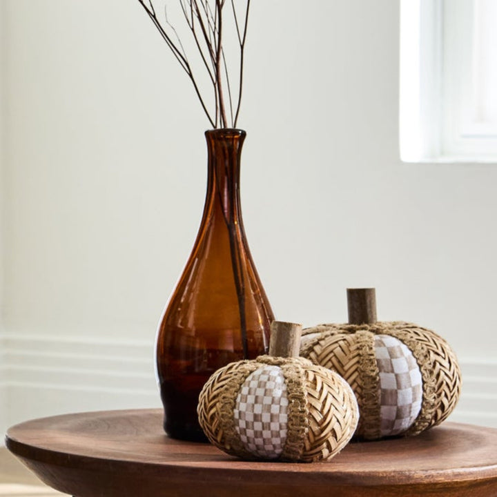 Mocha Check Rattan Pumpkin Set