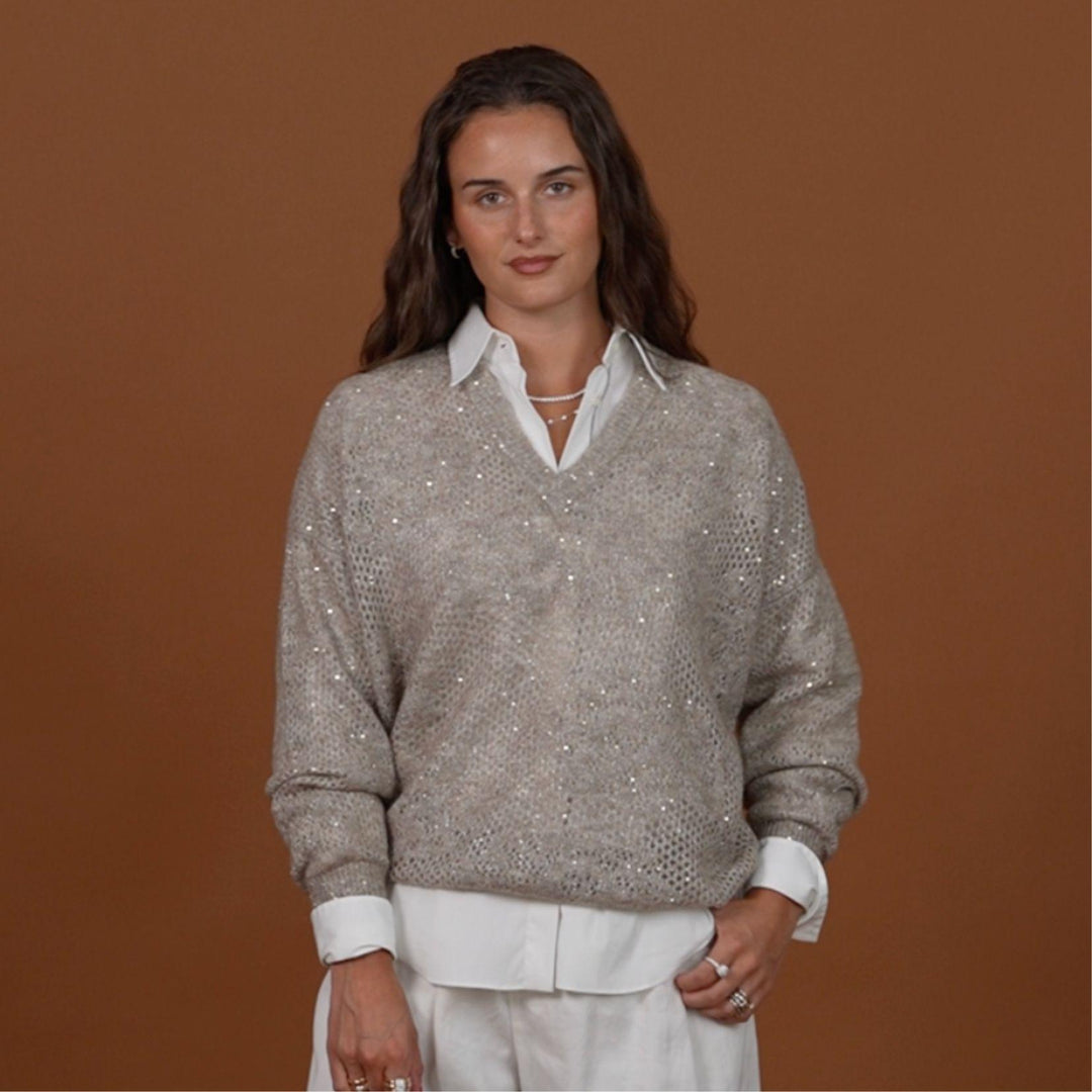 Mohair Diamante V Neck Sweater