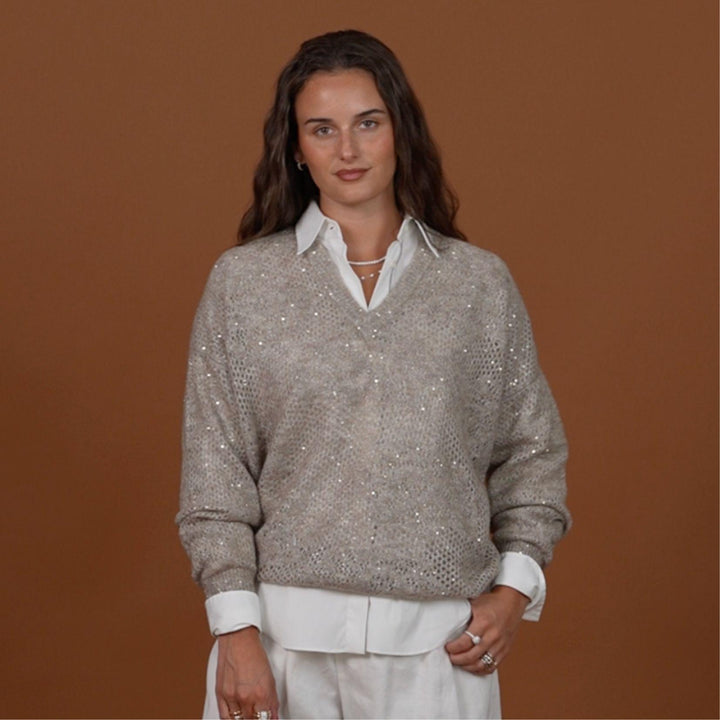 Mohair Diamante V Neck Sweater