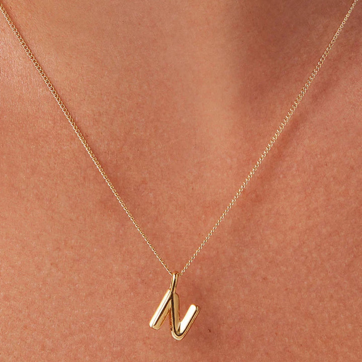 Monogram Necklace - N - High Polish Gold