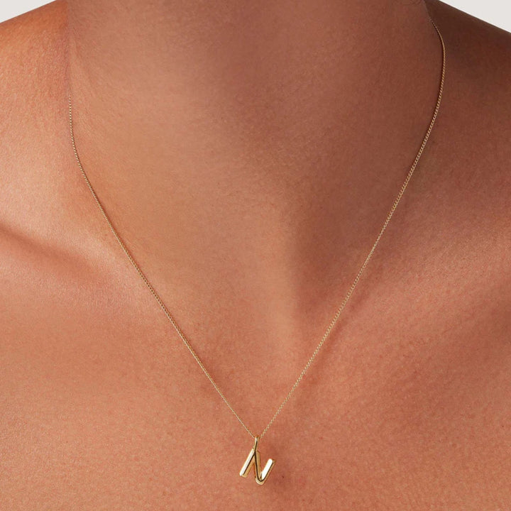 Monogram Necklace - N - High Polish Gold