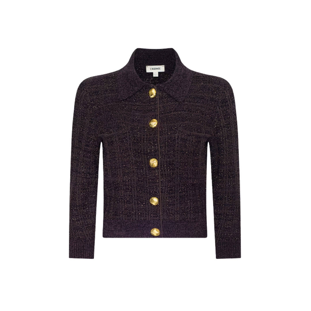 Morrigan Twd Stitch Collar Cardigan in Dark Java/Black/Burgundy
