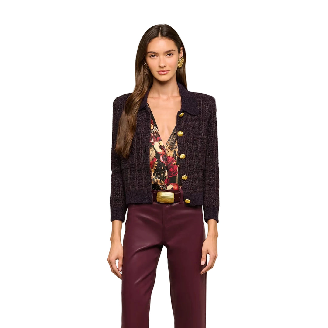 Morrigan Twd Stitch Collar Cardigan in Dark Java/Black/Burgundy