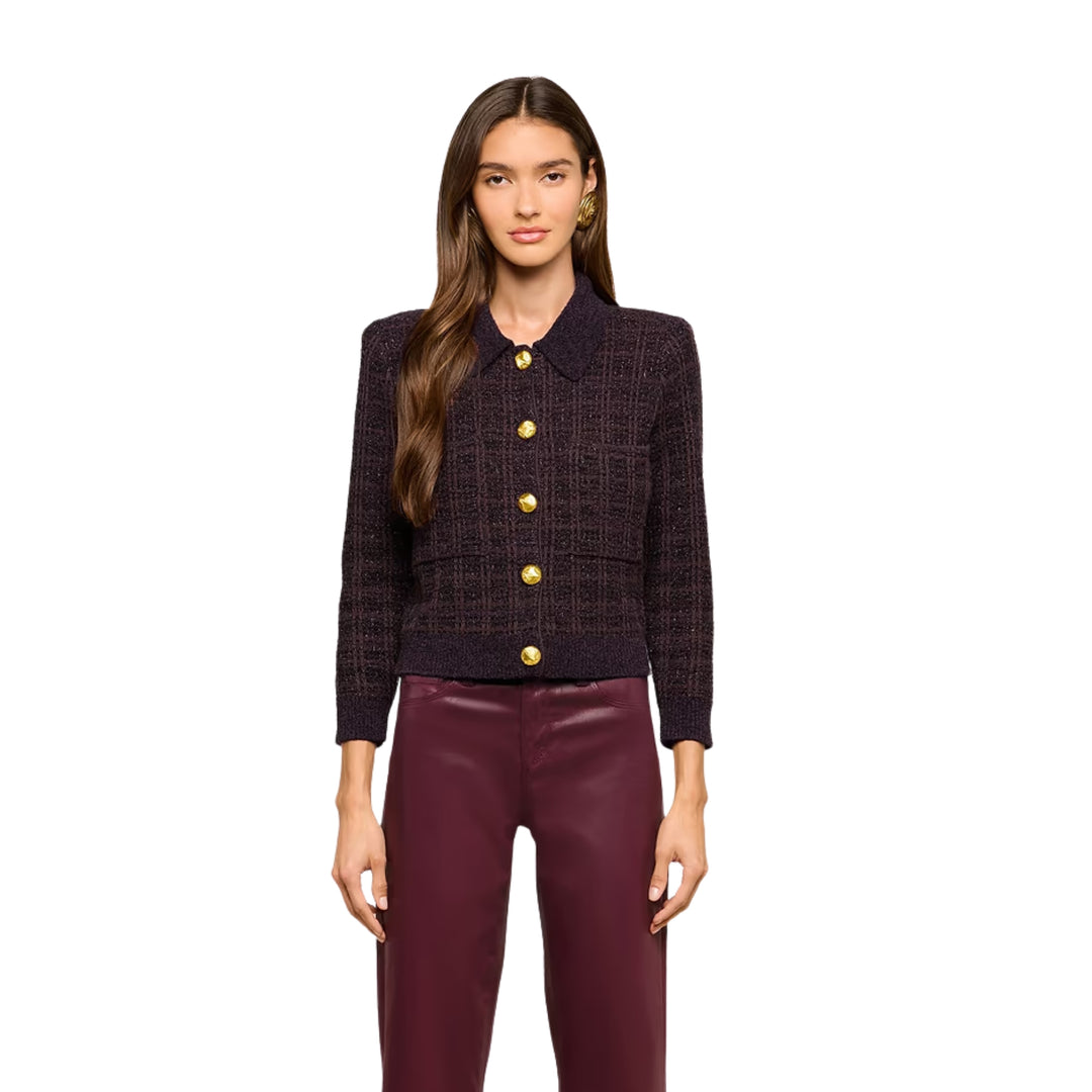 Morrigan Twd Stitch Collar Cardigan in Dark Java/Black/Burgundy