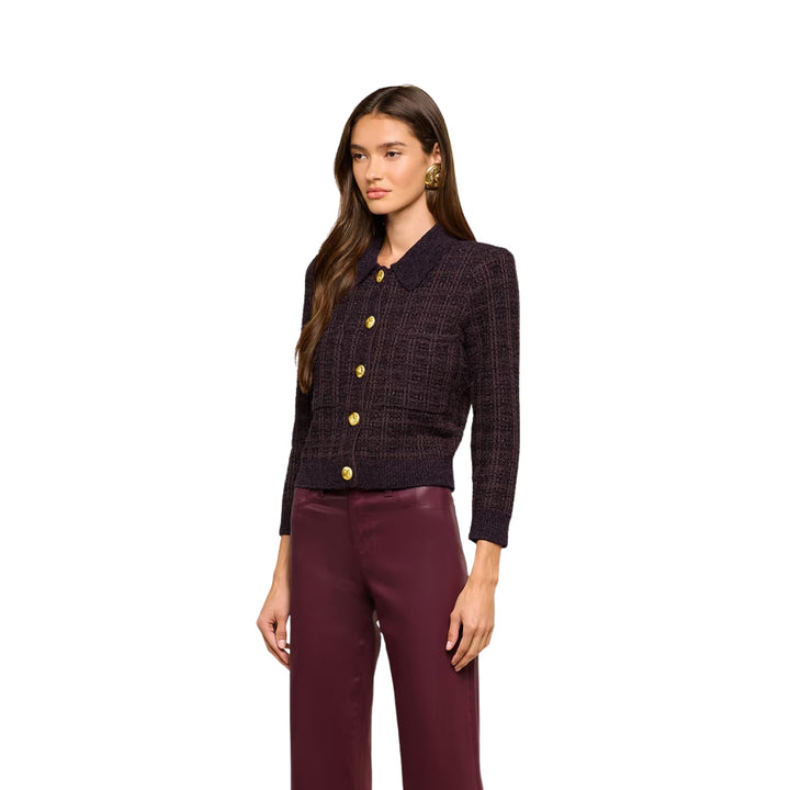 Morrigan Twd Stitch Collar Cardigan in Dark Java/Black/Burgundy