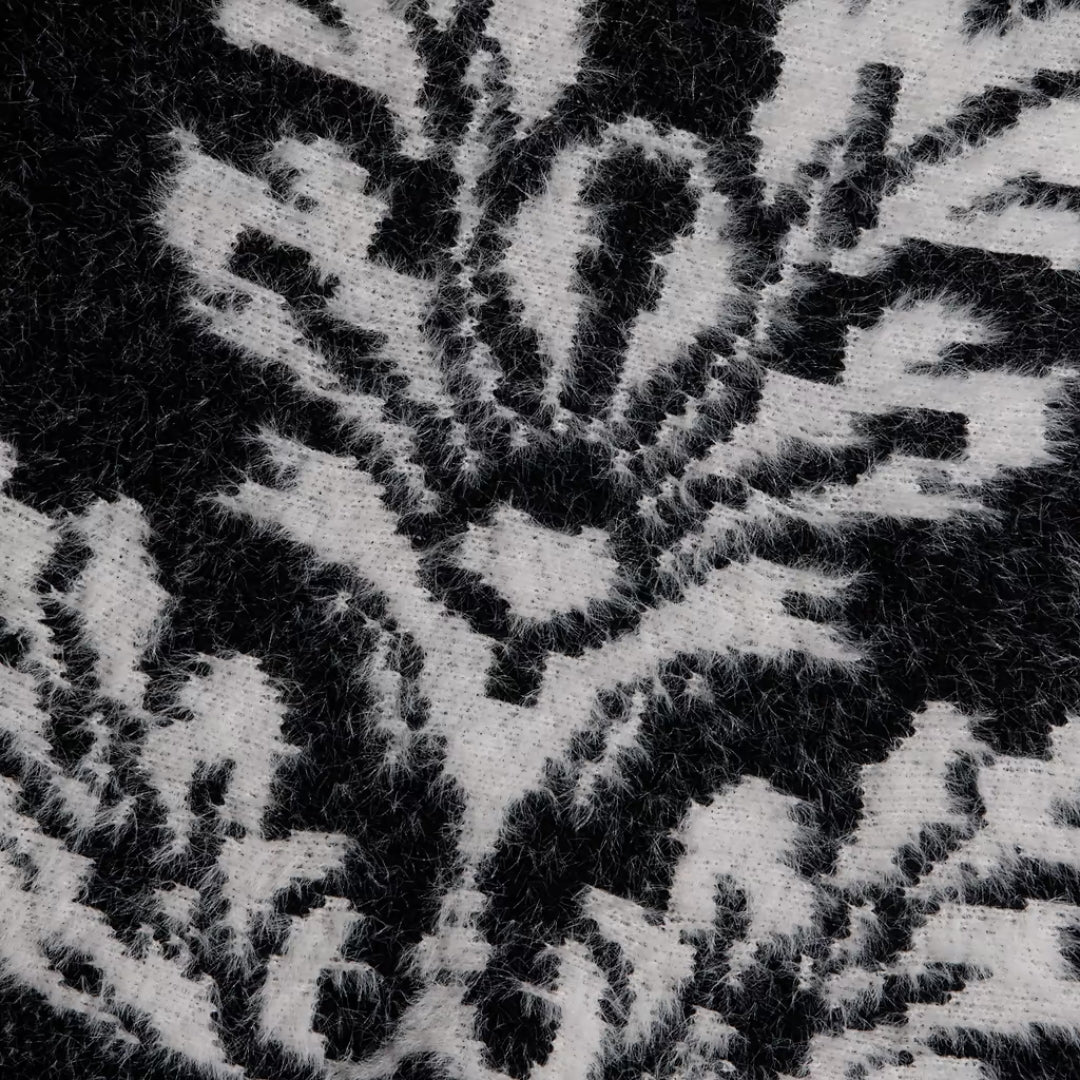 Naiad Jacquard Fringe Cardigan in Black and Ivory