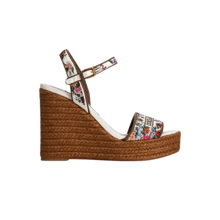 Nappa Leather Wedge Sandals With Embroidery