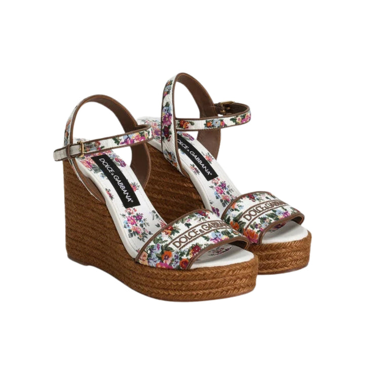 Nappa Leather Wedge Sandals With Embroidery