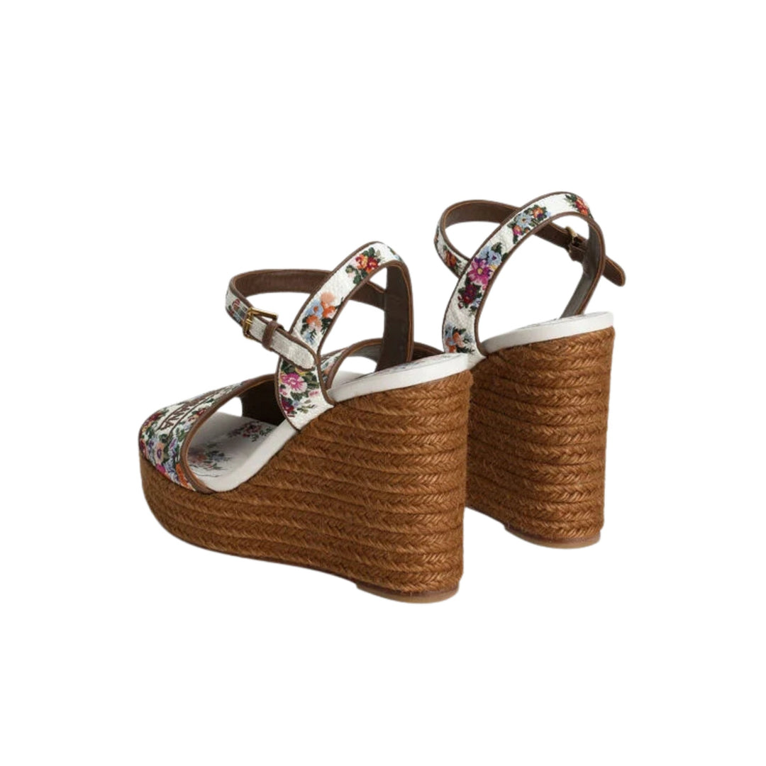 Nappa Leather Wedge Sandals With Embroidery