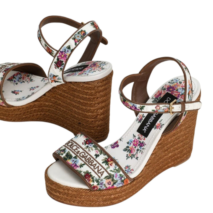Nappa Leather Wedge Sandals With Embroidery