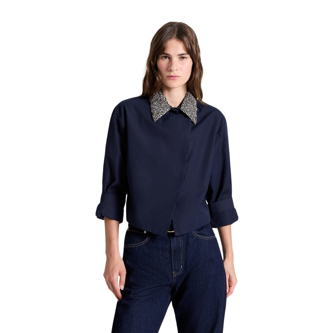 New Chapter Crystal Collar Shirt in Midnight