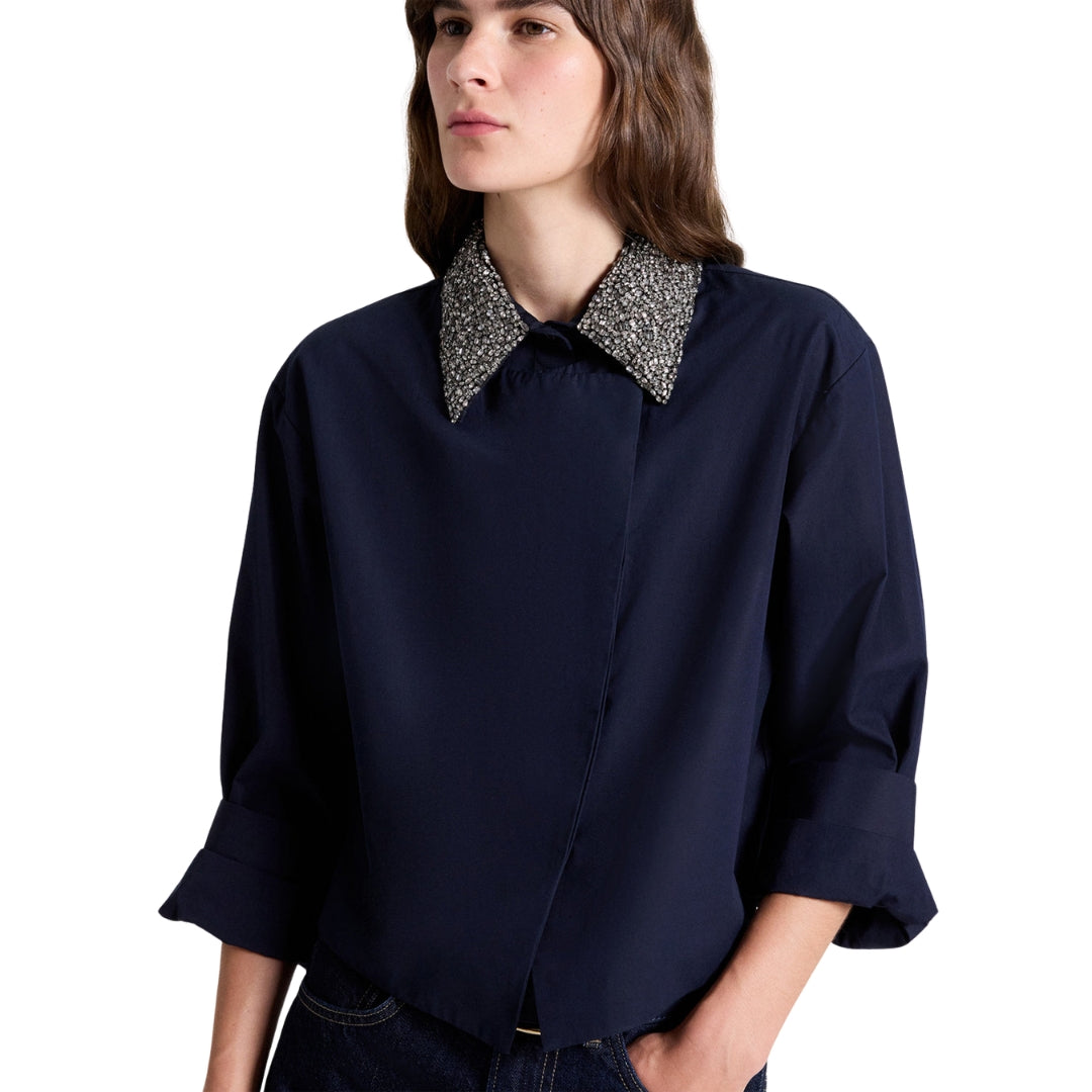 New Chapter Crystal Collar Shirt in Midnight