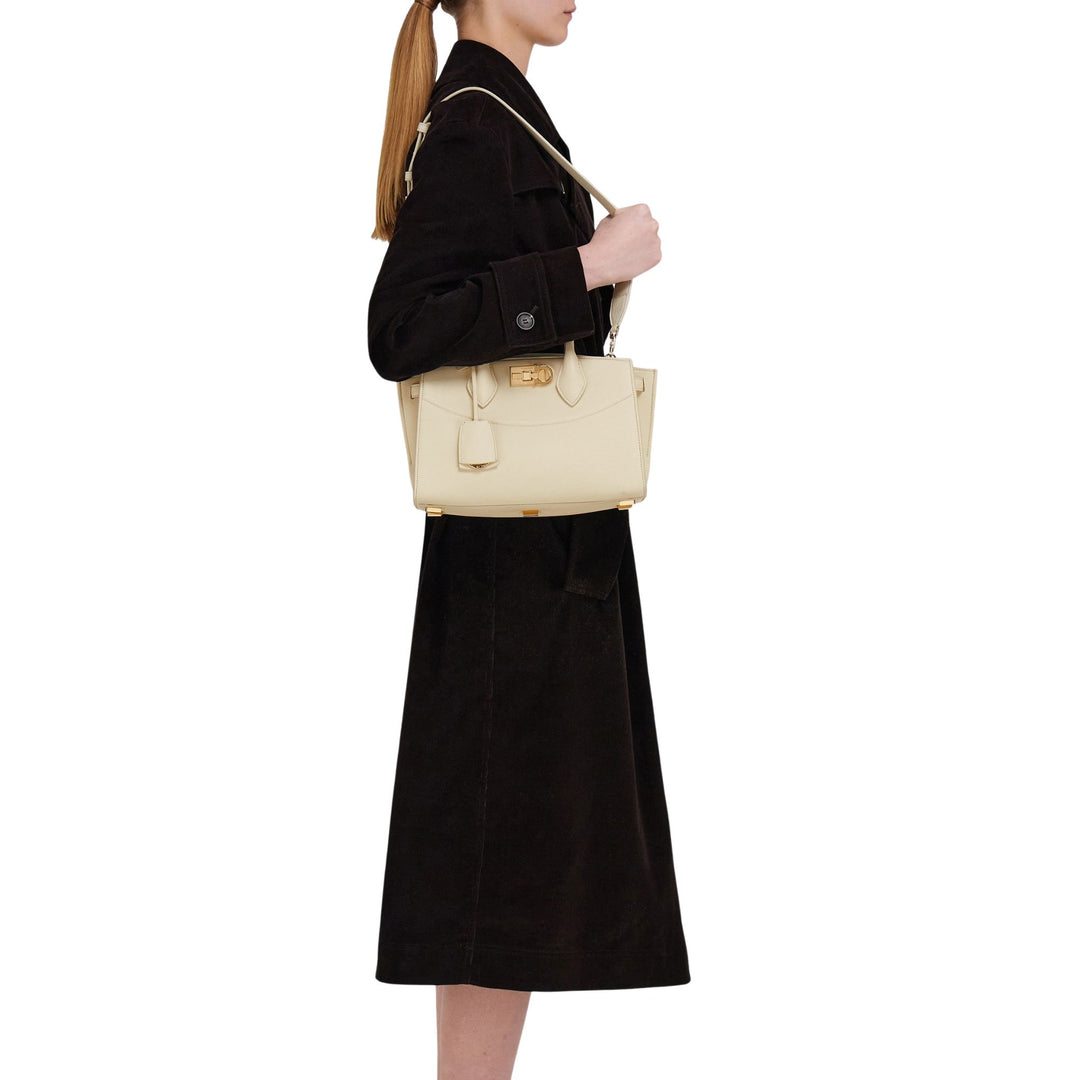 New Line Medium Top Handle Bag in Mascarpone
