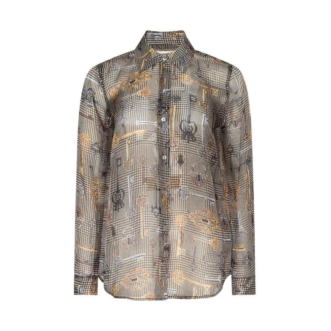 Nina L/S Blouse in Sepia Brown Multi Abstract Swirl