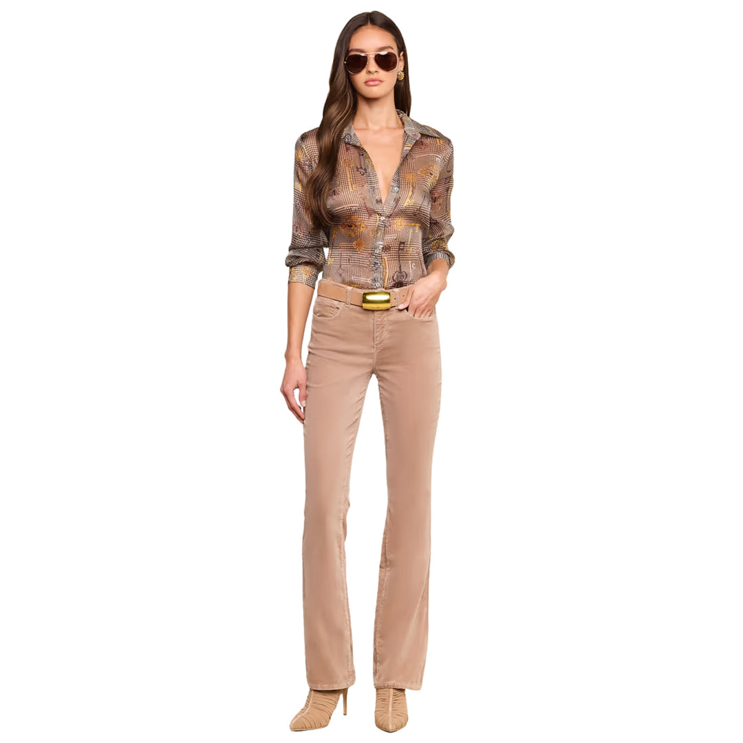 Nina L/S Blouse in Sepia Brown Multi Abstract Swirl