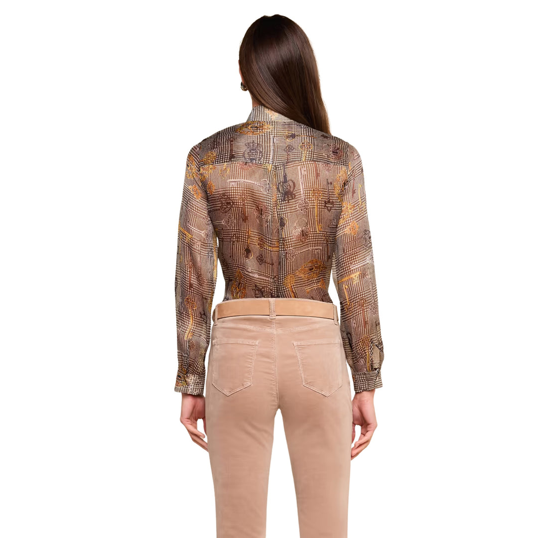 Nina L/S Blouse in Sepia Brown Multi Abstract Swirl