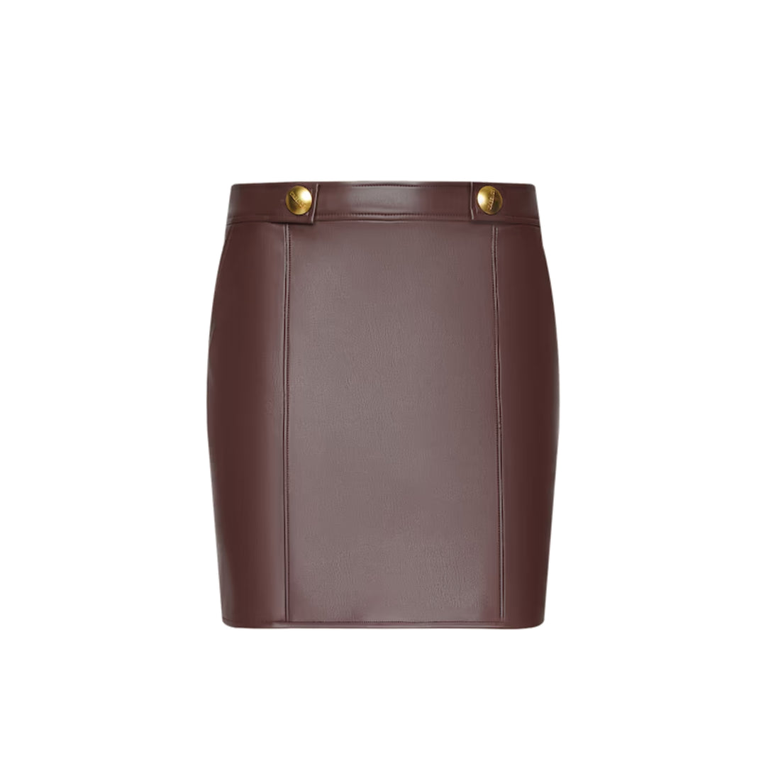 Nolina Button Tab Mini Skirt in Deep Mahogany