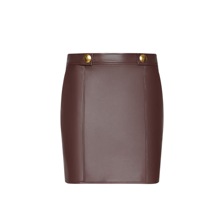 Nolina Button Tab Mini Skirt in Deep Mahogany