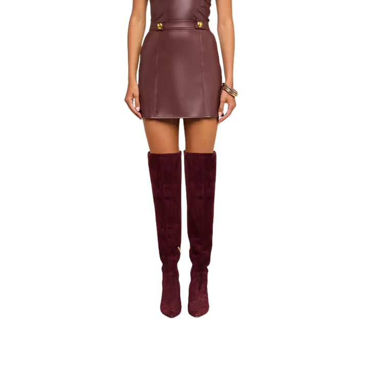 Nolina Button Tab Mini Skirt in Deep Mahogany