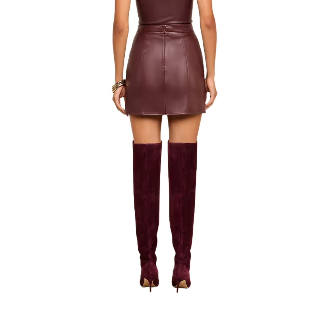 Nolina Button Tab Mini Skirt in Deep Mahogany