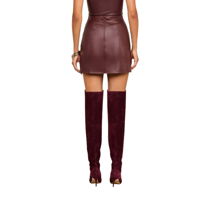 Nolina Button Tab Mini Skirt in Deep Mahogany