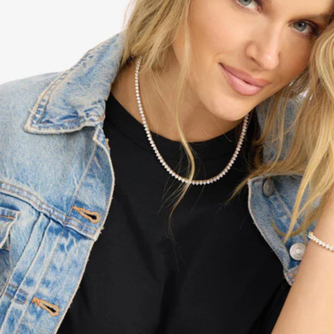 Not Your Basic Tennis Necklace 16' - Gold/White