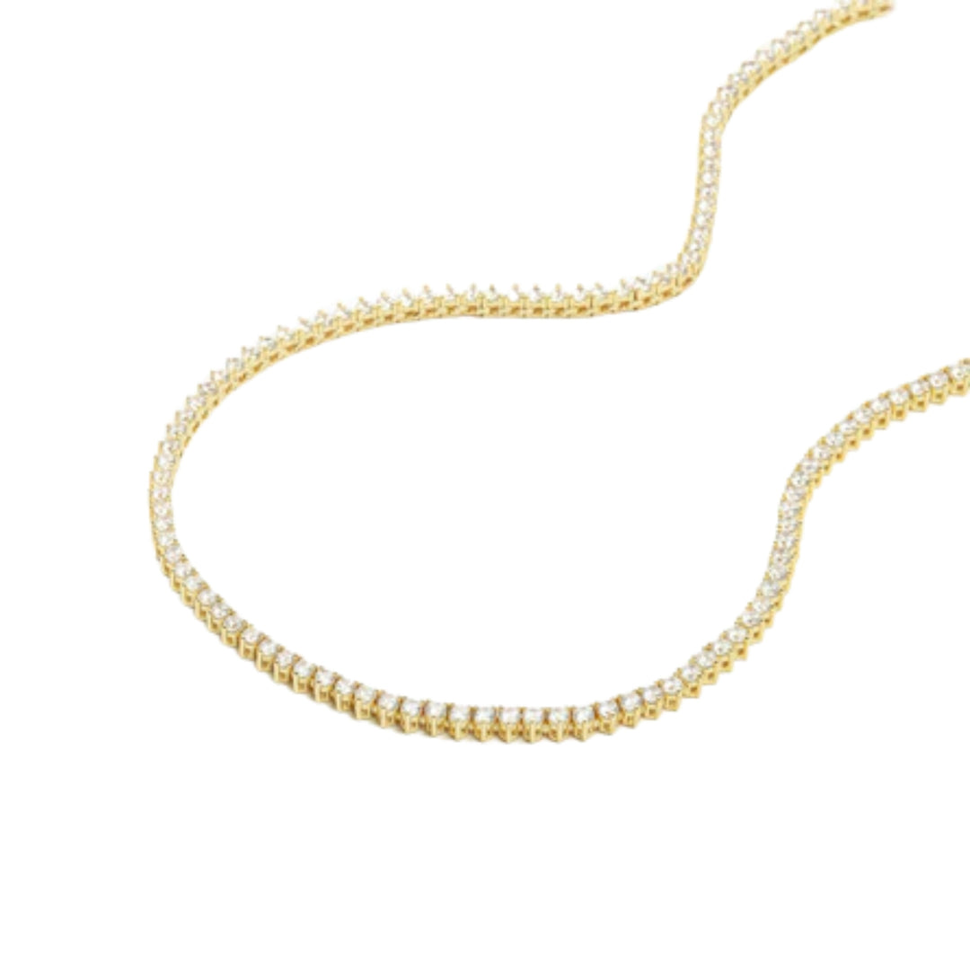 Not Your Basic Tennis Necklace 16' - Gold/White