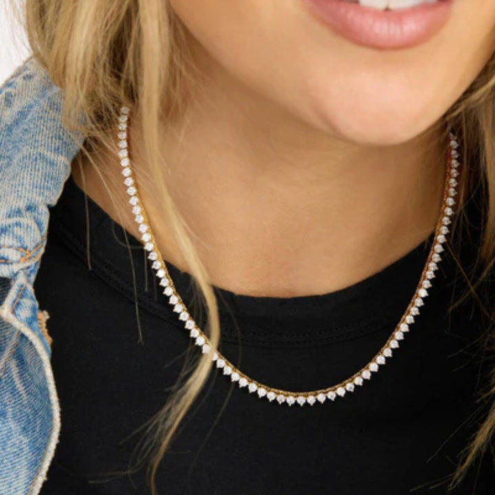 Not Your Basic Tennis Necklace 16' - Gold/White