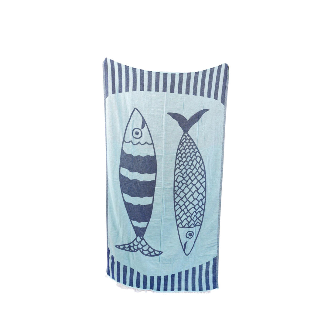 Novelty Turkish Towel - Double Fish Navy/Teal