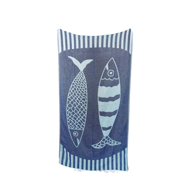 Novelty Turkish Towel - Double Fish Navy/Teal