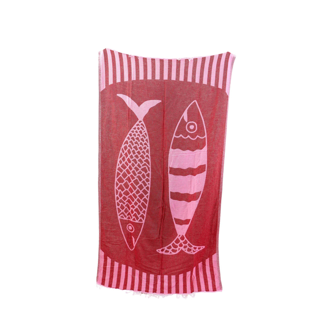 Novelty Turkish Towel - Double Fish Pink/Red
