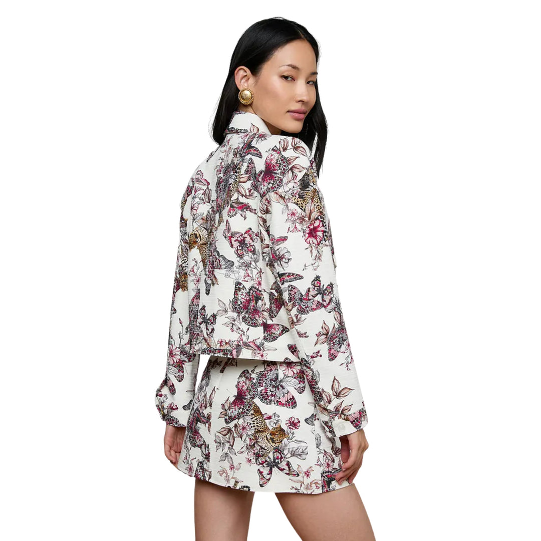 Nyx Crop Jacket in Sepia Brown Multi Abstract Swirl